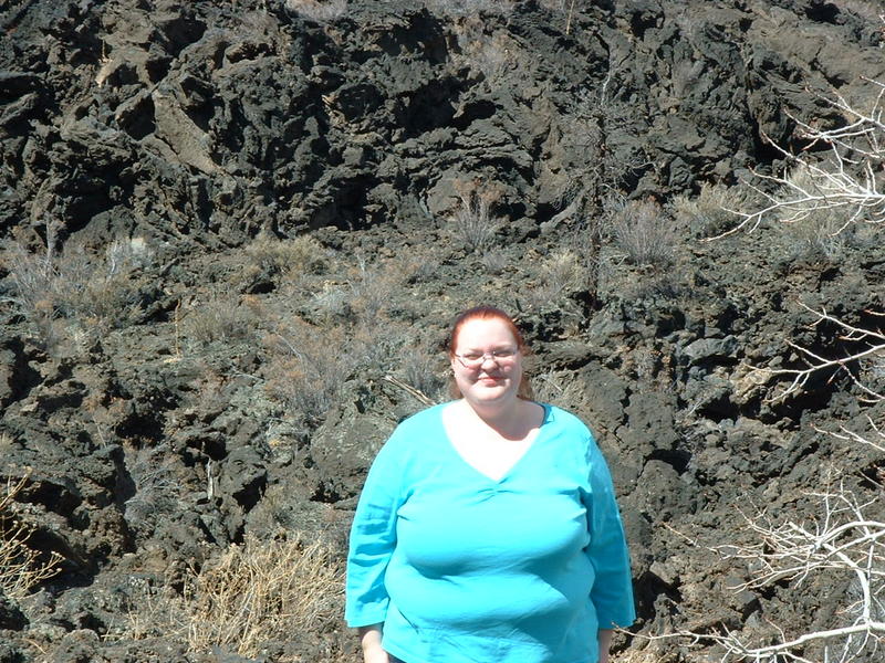 Jenn with volcanic rocks