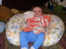 Wearing the sweater that Grandpa made