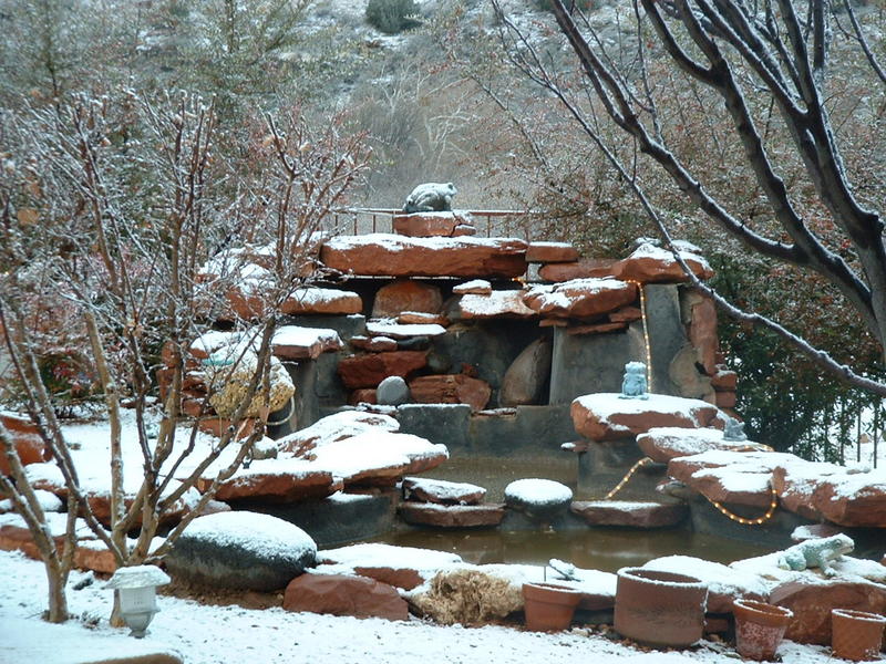 Backyard waterfall is shut down for the winter.